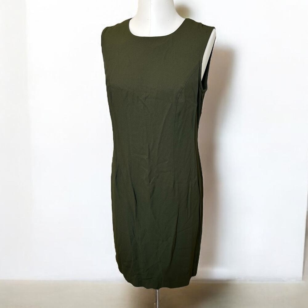 Vintage 90s Classic Sleeveless Sheath Mini Dress Olive Green Giulia Size 14 USA